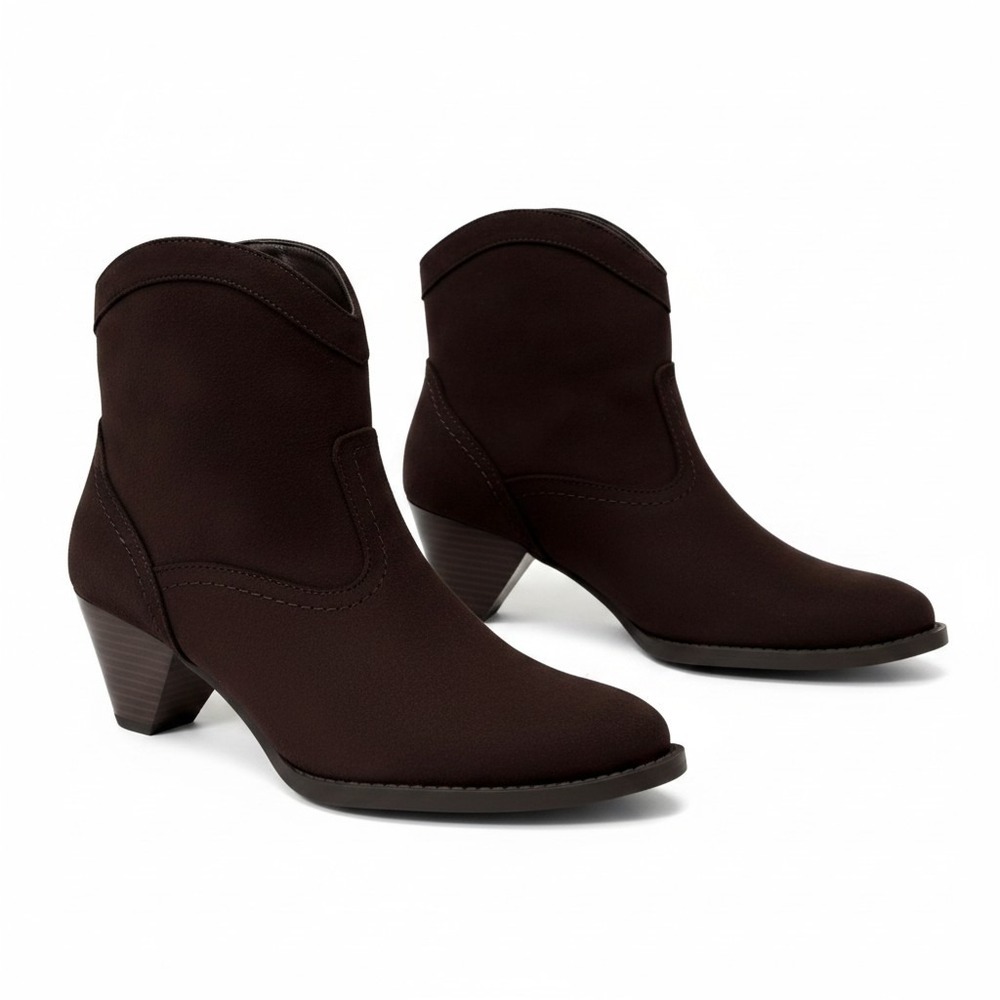Time and Tru Womens 7 Brown Western Ankle Booties Block‎ Heel Boho Cowgirl Boots